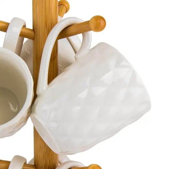 Набір чашок Elisey Біле марево з бамбуковою підставкою 33 см 250 мл (9183-001) білий з коричневим - фото 3