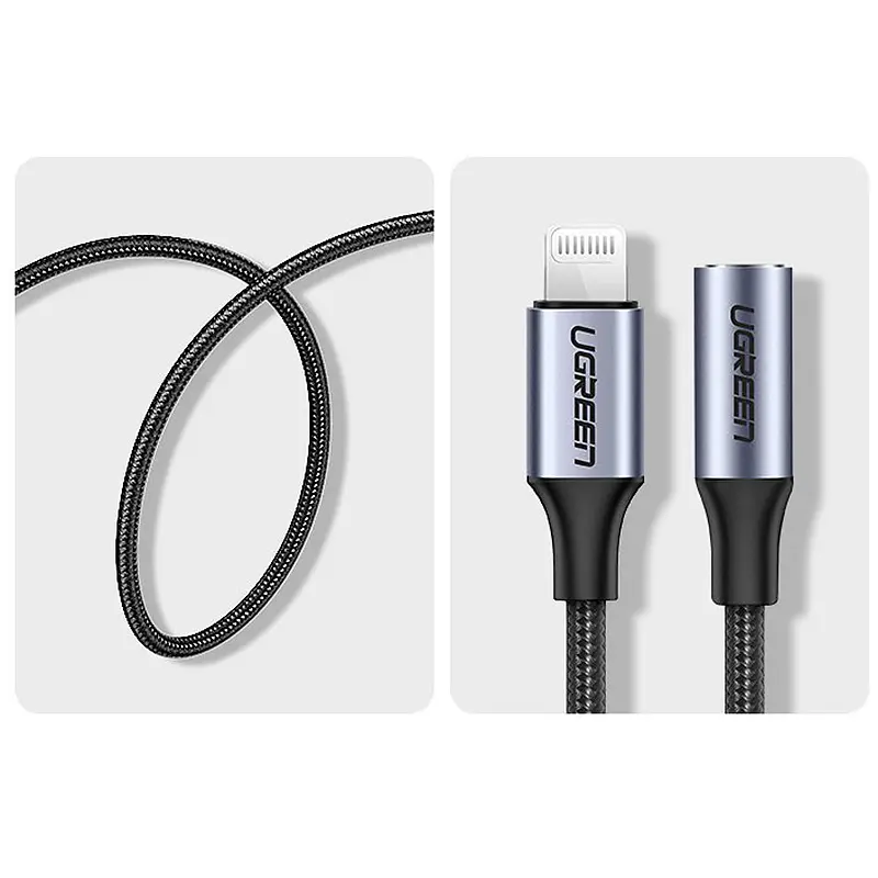 Перехідник Ugreen Lightning 3.5 mm 10 cm Headphone Jack Adapter Model US211 Сірий - фото 4