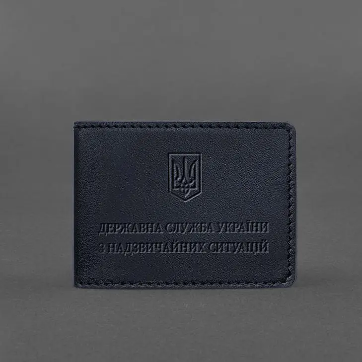 Кожаная обложка на удостоверение Государственной службы Украины по чрезвычайным ситуациям (ГСЧС) темно-синяя - фото 5