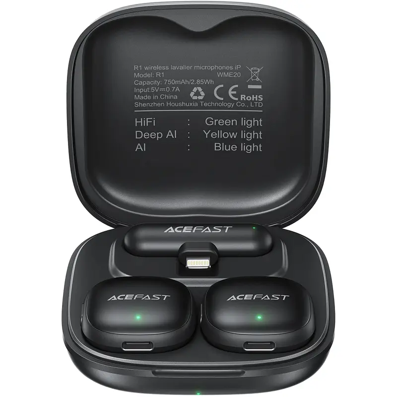Петличний бездротовий мікрофон R1 Dual-mic Lightning Black Acefast teh0029554