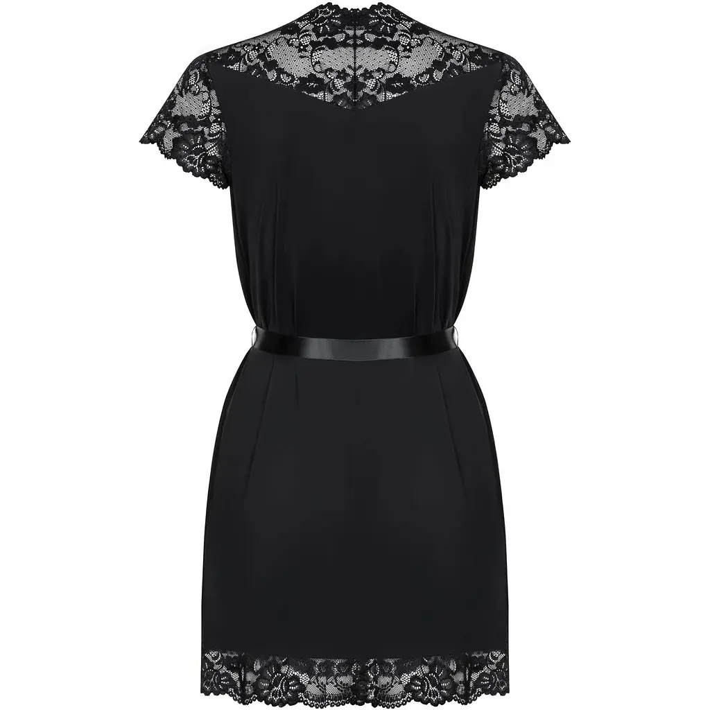 Сатиновий відкритий пеньюар на поясі Obsessive 810-PEI-1 peignoir Black S/M, чорний - фото 2