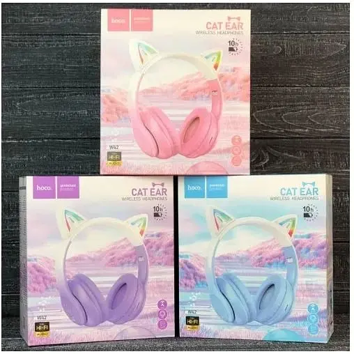 Навушники Hoco w42 Cat Ear Bluetooth Світяться LED фіолетові 6931474795854 - фото 5