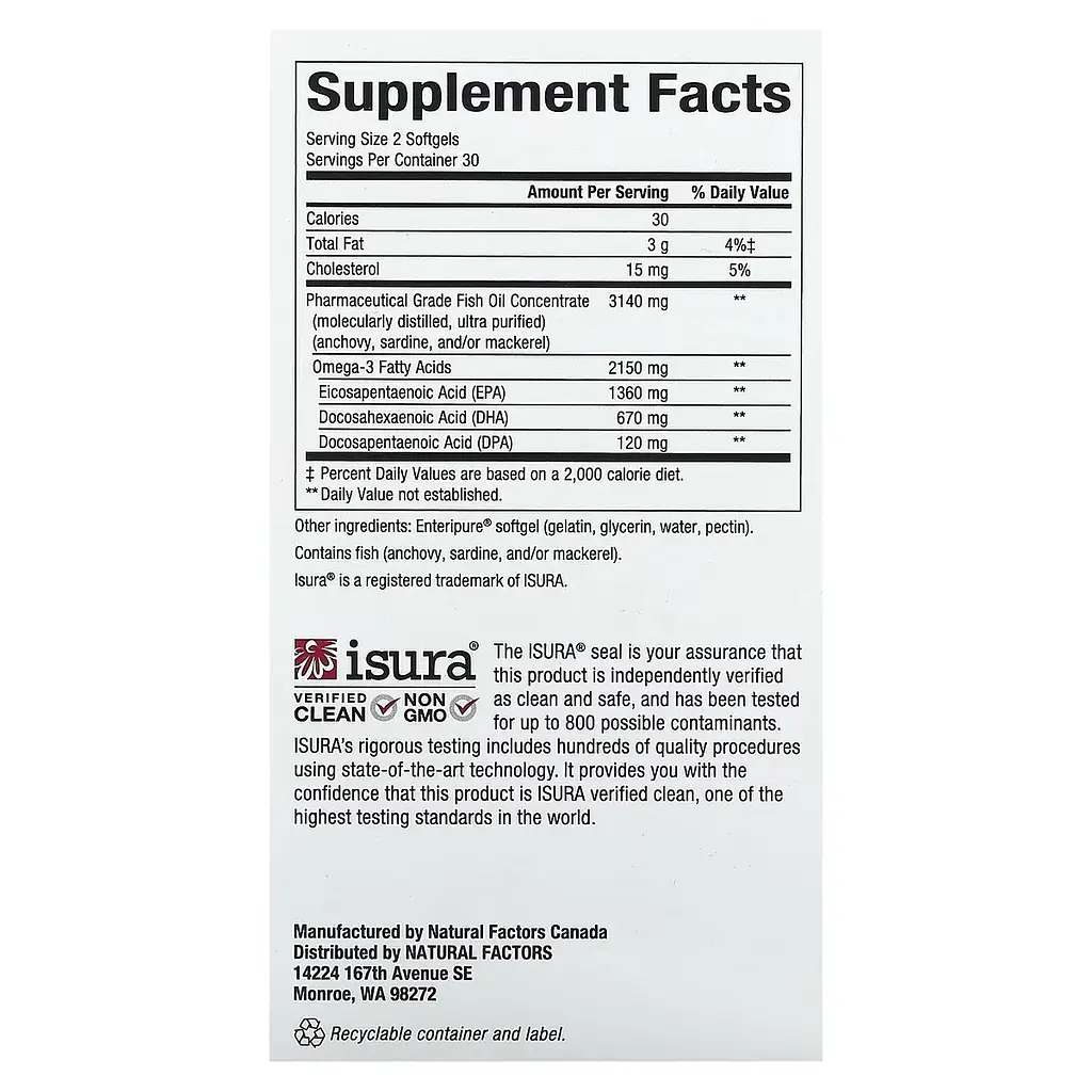 Омега-3 ультра Natural Factors RxOmega-3 Ultra Strength 2150 мг 60 гелевих капсул - фото 3