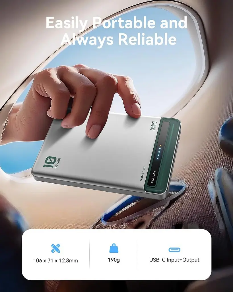 Kuulaa MagSafe павербанк 10000mAh Slim, магнітний, бездротова зарядка 7.5W, PD 20W USB-C In/Out, срібний - фото 6