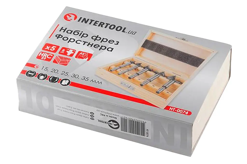 Набір фрез форстнера по дереву під петлі дверей Intertool (у наборі 5 шт.) HT-0074 - фото 7