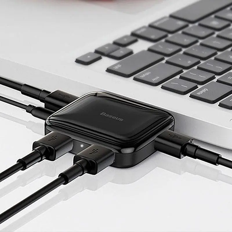Мультипортовий адаптер USB Хаб Baseus Fully Folded Portable Type-C to 4 USB2.0 CAHUB-DW01 Dark Grey - фото 3