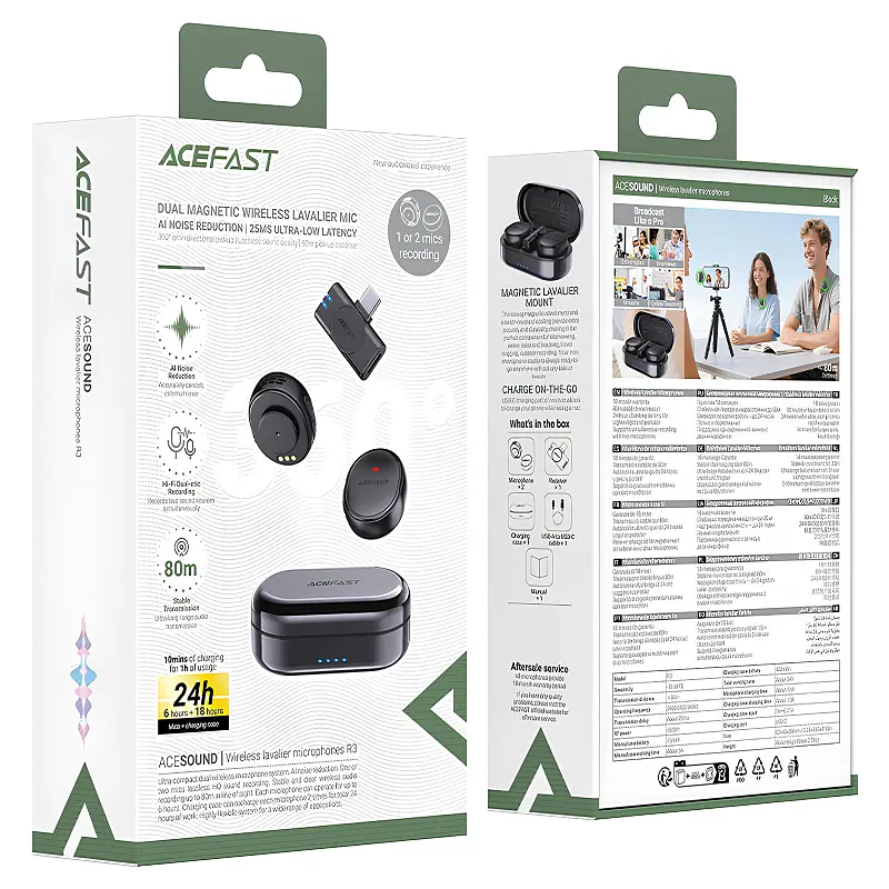 Петличний бездротовий мікрофон R3 Dual-mic Type-C Black Acefast teh0029557 - фото 5