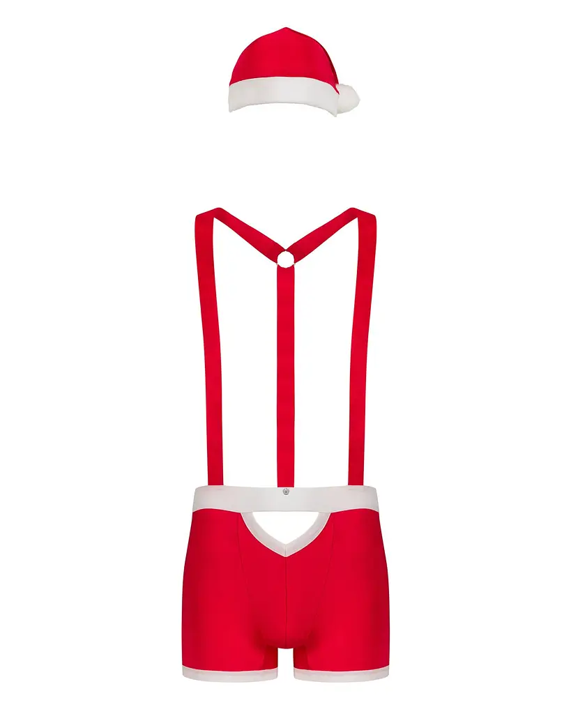 Чоловічий еротичний костюм Санта-Клауса Obsessive Mr Claus 2XL/3XL, боксери на підтяжках, шапочка з - фото 5