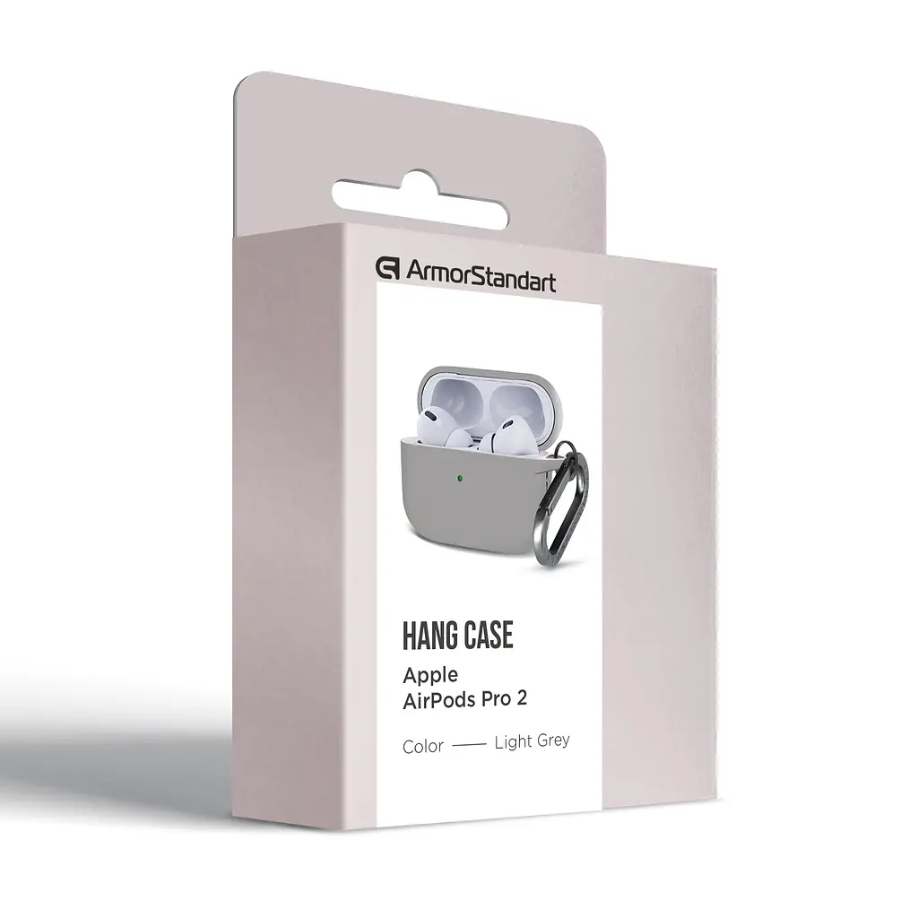 Силіконовий чохол для навушників Apple AirPods Pro 2 2022, Hang Case, сірий, ультратонкий захисний кейс товщиною 2 мм, захист від подряпин, пилу та ударів, компактний, з карабіном для кріплення, ArmorStandart (ARM68587) - фото 8