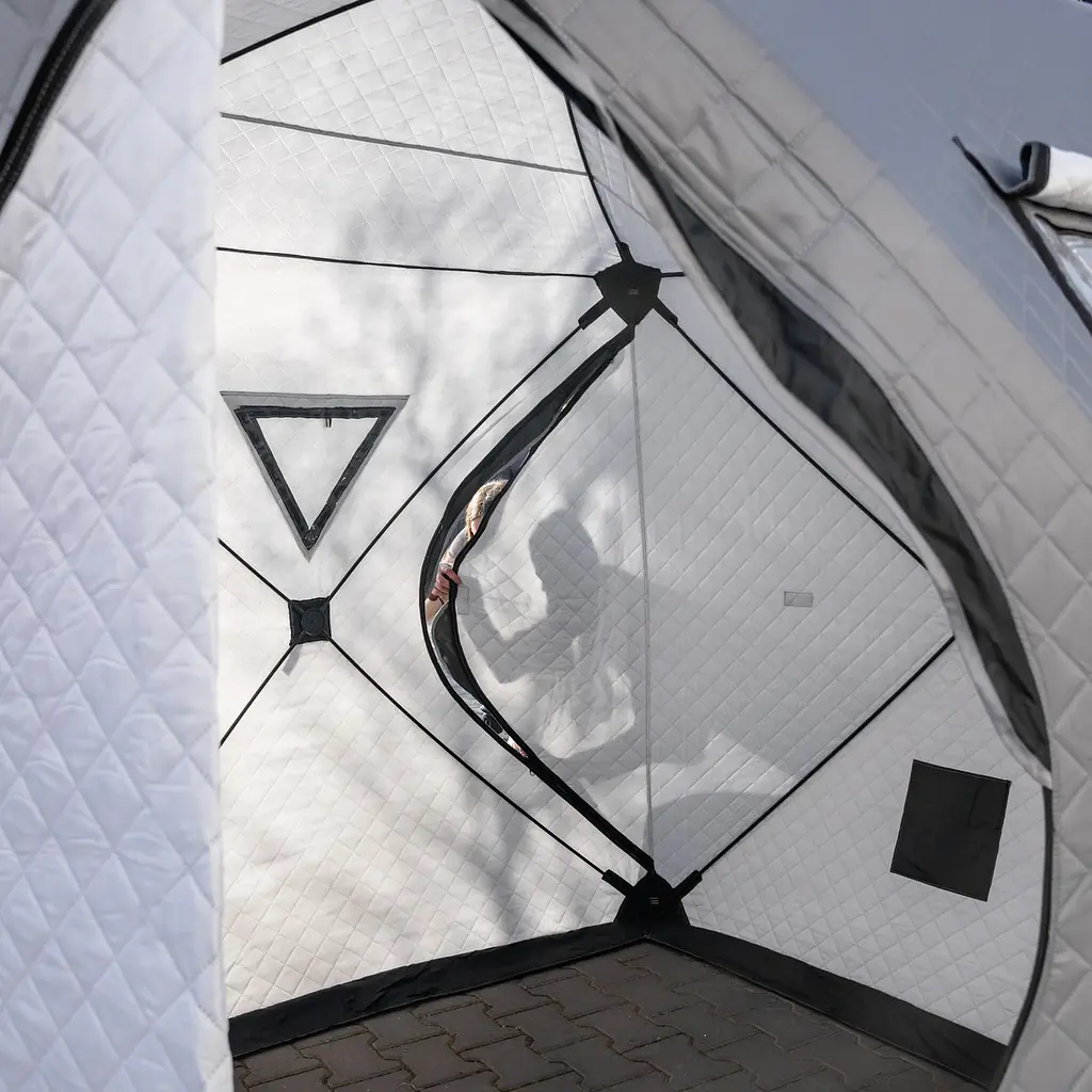 Палатка зимняя утепленная "Куб" (3-местная 210х210х210), Зимняя палатка для рыбака туризма кемпинга и путешествий серый Lugi LU-BD18G - фото 5