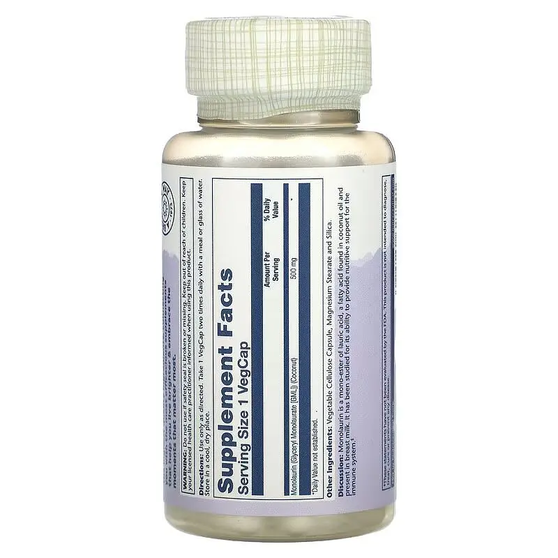 Натуральная добавка Solaray Monolaurin 500 mg, 60 вегакапсул - фото 2