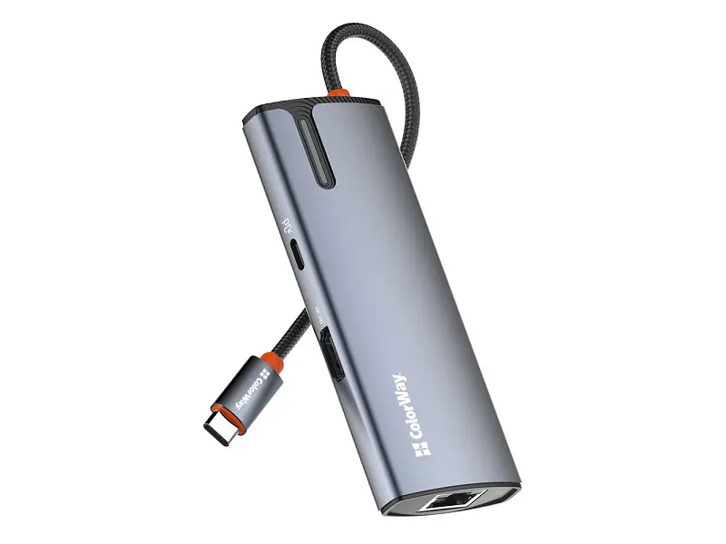 Мультипортовий адаптер ColorWay USB-C to 3xUSB-A 3.0 HDMI 4K RJ-45 USB-C PD 100W Dark Grey (CW-HUB02) - фото 3