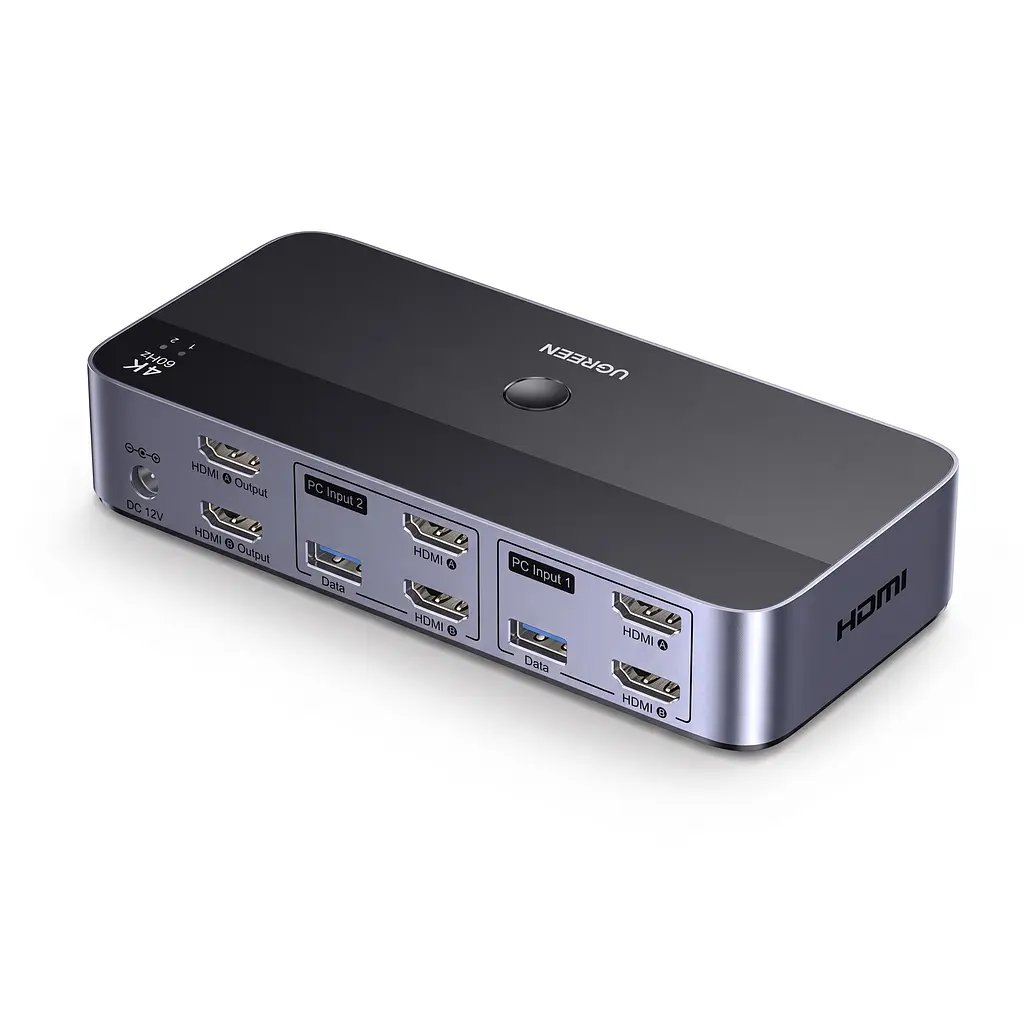 HDMI KVM-перемикач UGREEN AK500 2 ПК і 2 монітори 4K 60 Гц 2K 144 Гц 1080p 240 Гц по 2 HDMI-входи на ПК і 2 HDMI-виходи для периферії 3 USB-A та USB-C USB 3.0 5 Гбіт/с живлення DC 12 В (85719)