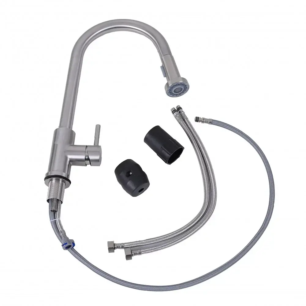 Змішувач кухонний Germece 6045 BW одноважільний з висувним виливом нержавіюча сталь (000032496) - фото 3