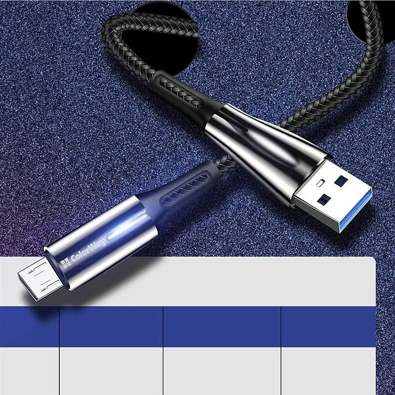 Кабель ColorWay USB - micro USB (M/M), Zinc Alloy + Led, 2.4 А, 1 м, Black (CW-CBUM035-BK) - фото 3