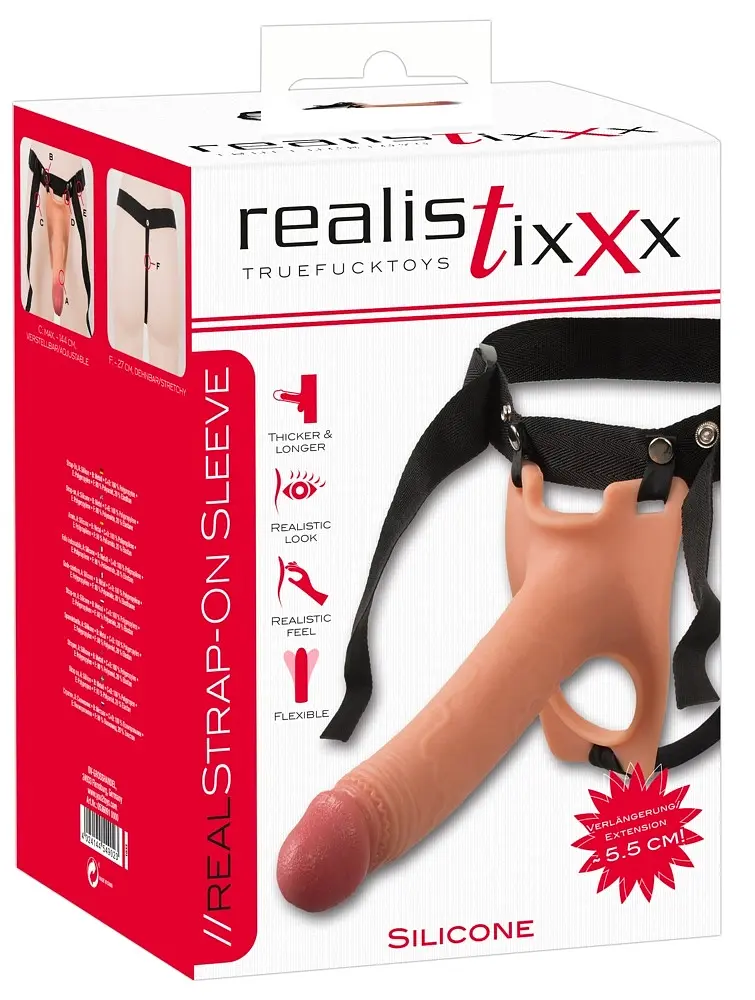 Страпон Realistixxx Strap-On Sleeve, 19.5 см (тілесний) - фото 3