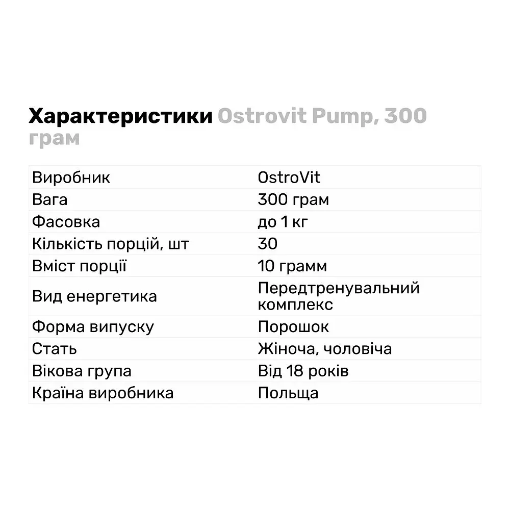 Передтренувальний комплекс OstroVit Pump Кавун 300 г - фото 2