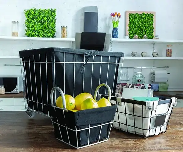 Корзина металлическая Handy Home сетчатая с вкладышем, на колесах, 46х36х37см, черная (TG-01) - фото 2