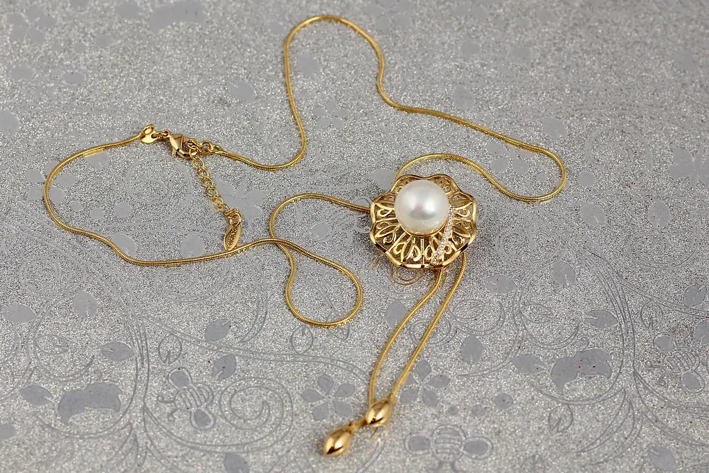 Ланцюг Xuping Jewelry з кулоном ромашка з перлиною на бігунці 45 см домішка 4 см золотистий