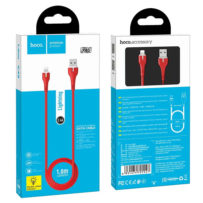 Кабель Hoco Lightning з LED-підсвіткою Surplus X45 1 м 2.4A - фото 5