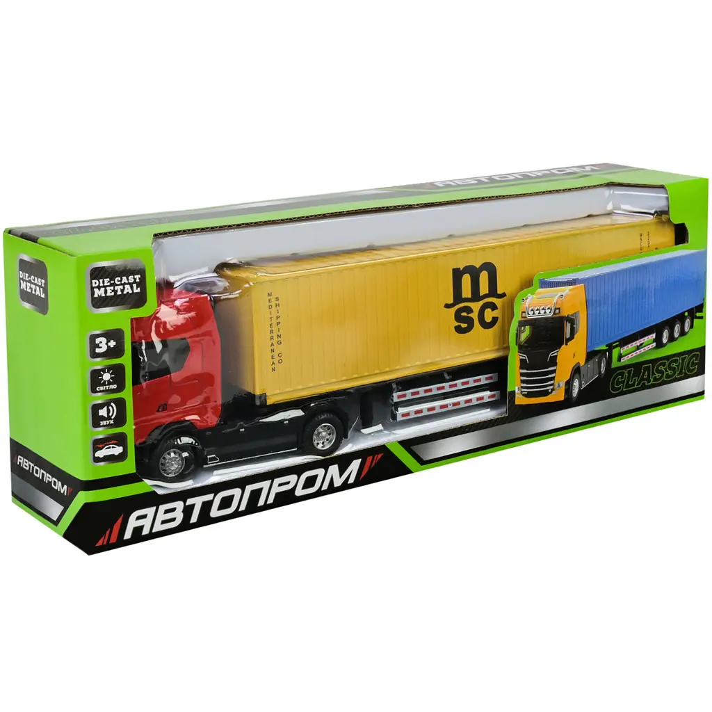 Колекційна металева модель вантажівки Автопром Scania S730 фура-контейнеровоз з інерцією, світлом та звуком 1:50 - фото 10