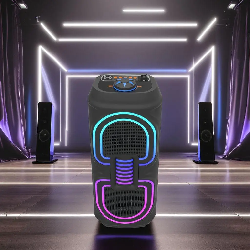 Портативна бездротова Bluetooth колонка акумуляторна 2x10 Вт FM-радіо міні валіза з RGB LED підсвічуванням 20W 39x16x16см UKC MS-3640BT - фото 6