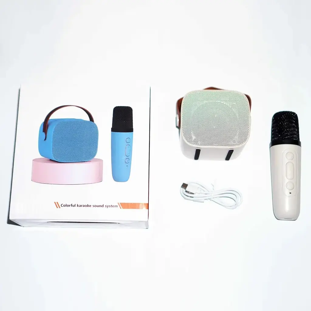 Портативна Bluetooth колонка RIAS K1 караоке + бездротовий мікрофон 5W White (3_04412) - фото 3