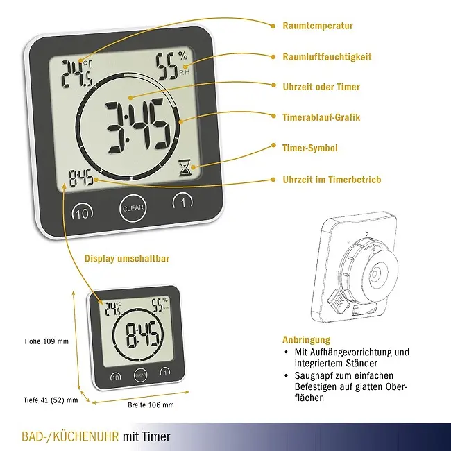 Годинник для ванної кімнати TFA 60400110 - фото 5