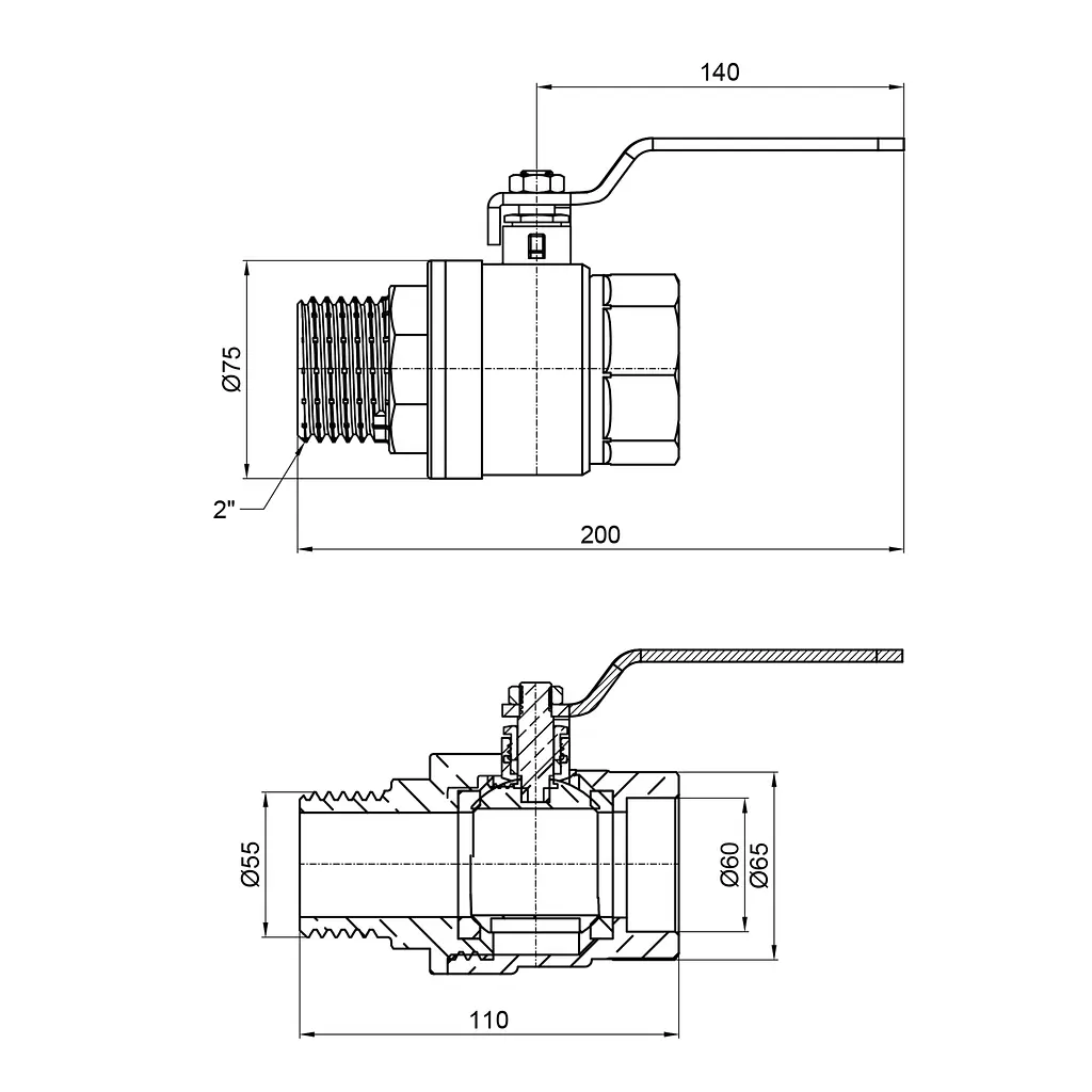 Кран кульовий SD Plus 2" ВЗ для води (важіль) SD605W50 - фото 2