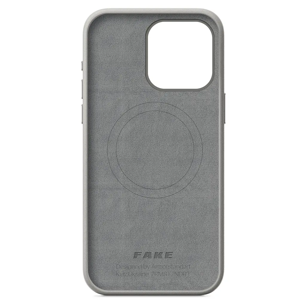 Кожаный чехол-панель для Apple iPhone 15 Pro Max, FAKE Leather Case, серый, искусственная кожа, премиальный, противоударный, защита всего корпуса, с мягкой подкладкой, поддержка MagSafe и беспроводной зарядки, ArmorStandart (ARM76307) - фото 2