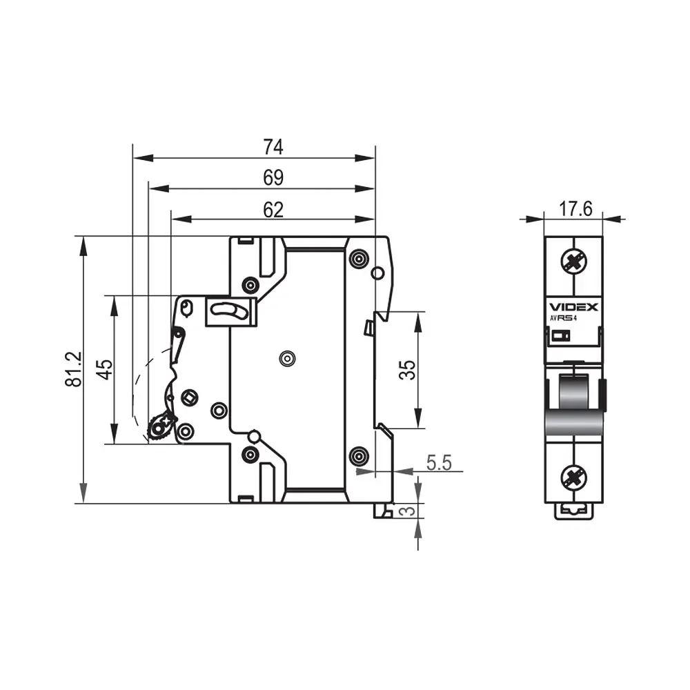 Автоматичний вимикач RS4 1п 40А С 4,5кА VIDEX RESIST VIDEX (26510-000) - фото 4
