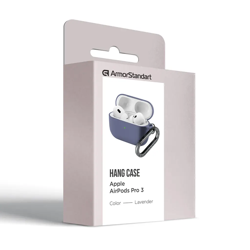 Силіконовий чохол для навушників Apple AirPods Pro 3, Hang Case, фіолетовий, ультратонкий захисний кейс товщиною 2 мм, захист від подряпин, пилу та ударів, компактний, з карабіном для кріплення, ArmorStandart (ARM88274) - фото 8