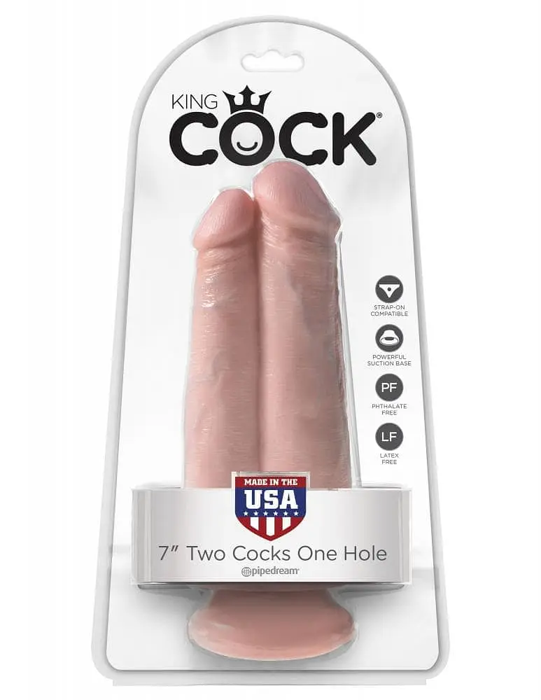 Подвійний фалоімітатор Pipedream King Cock 7 Two Cocks One Hole, 18х6 см (тілесний) - фото 3