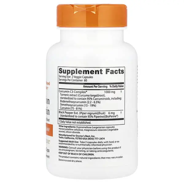 Куркума та Куркумін High Absorption Curcumin 1,000 mg 120 капсул Doctor's Best vit0005562 - фото 2