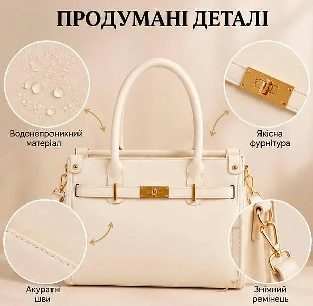 Сумка Classic Line з короткими ручками та довгим ременем - елегантна модель для міського образу бежева - фото 4