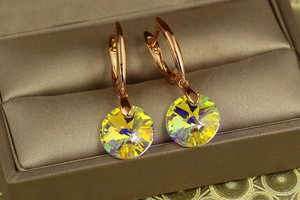 Сережки підвіски Xuping Jewelry Сваровські Балет із жовтими каменями 3,2 см золотисті - фото 2