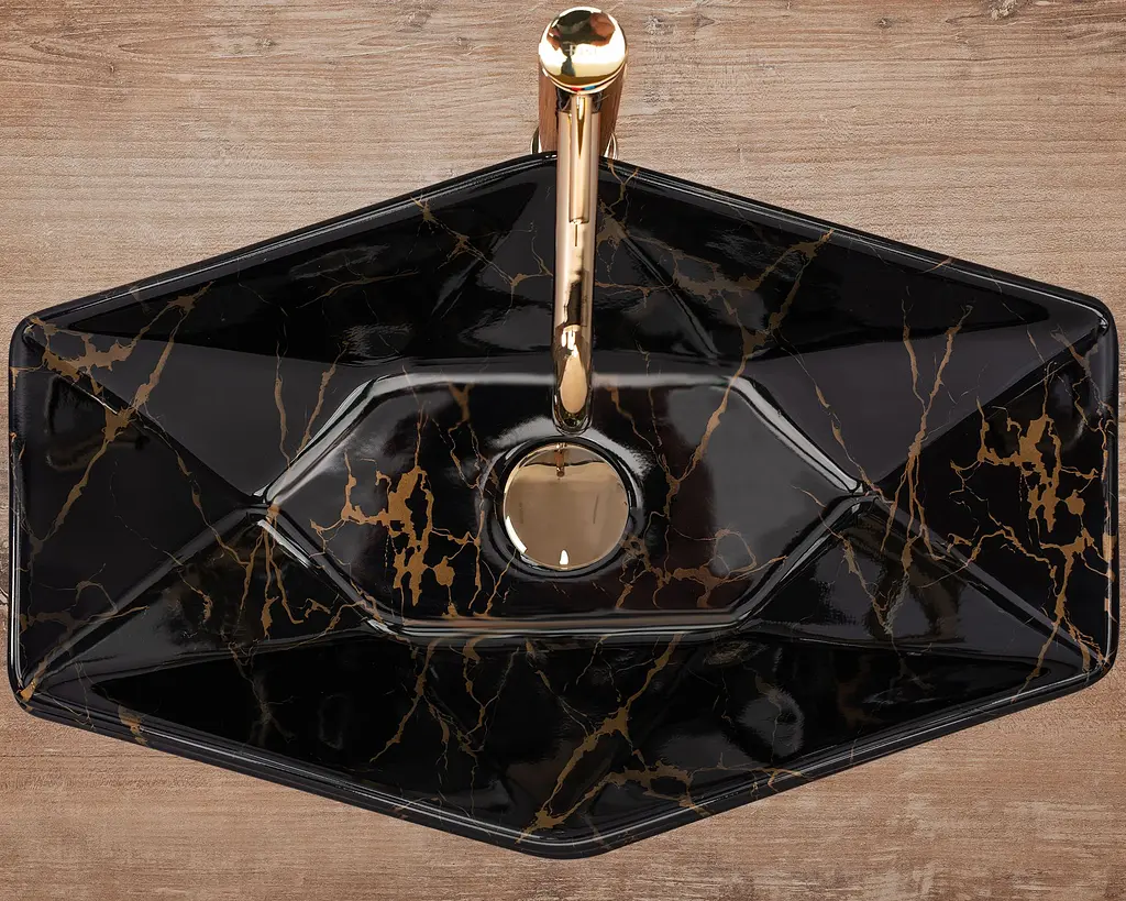 Умивальник Rea Vegas black marble shiny накладний чорний REA-U5603, Чорний - фото 3