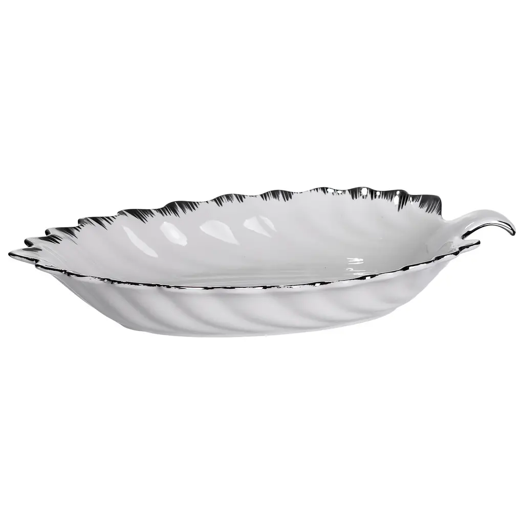 Фарфоровое блюдо для сервировки стола в форме листьев 37×18×5 (см) блюдо для подачи закусок Белый с серебром Yiwu 2552-1S - фото 3