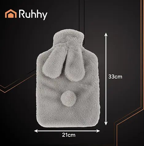 Гумова грілка з плюшевим чохлом Ruhhy 26383, 1.8 л, Bunny, сірий/бежевий — тепло для тіла до 3 годин - фото 2