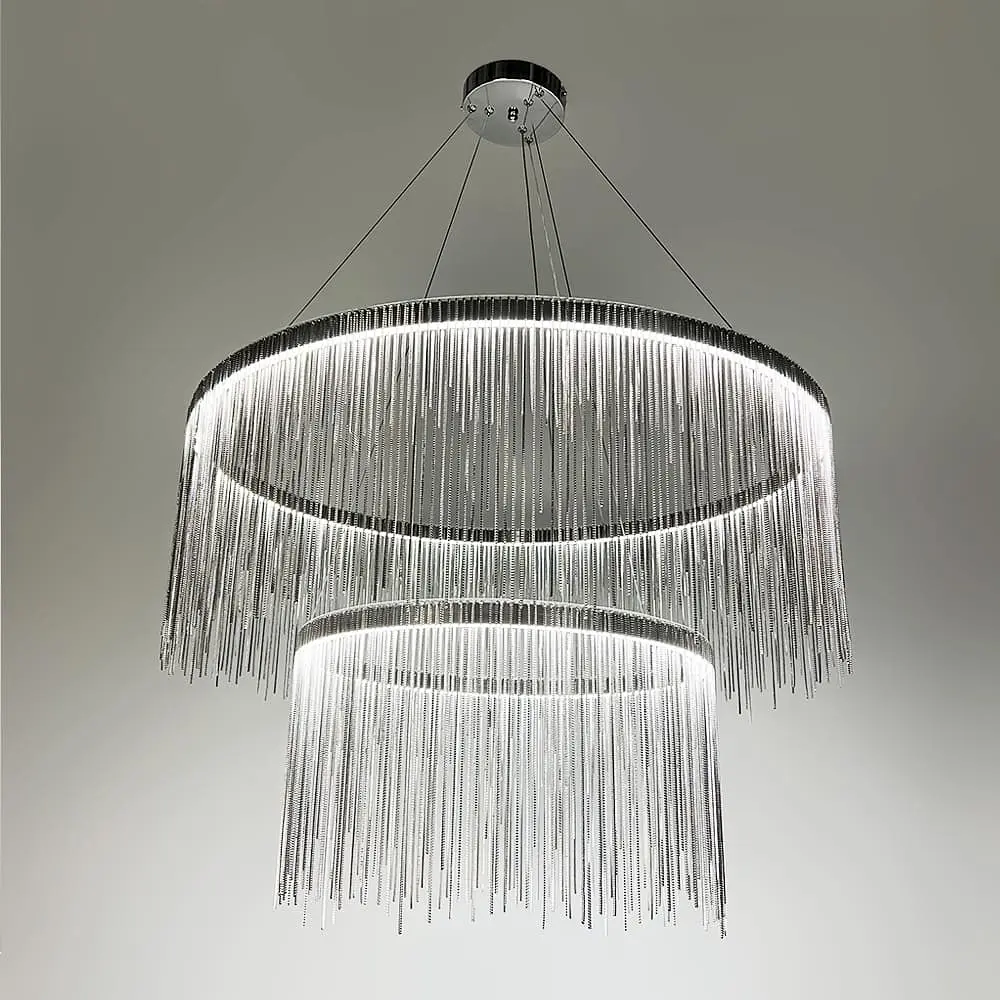 Хромированная люстра с цепочками на 2 яруса Ø 80+50 см | Line F | Ст. SP07-800+500 - фото 11