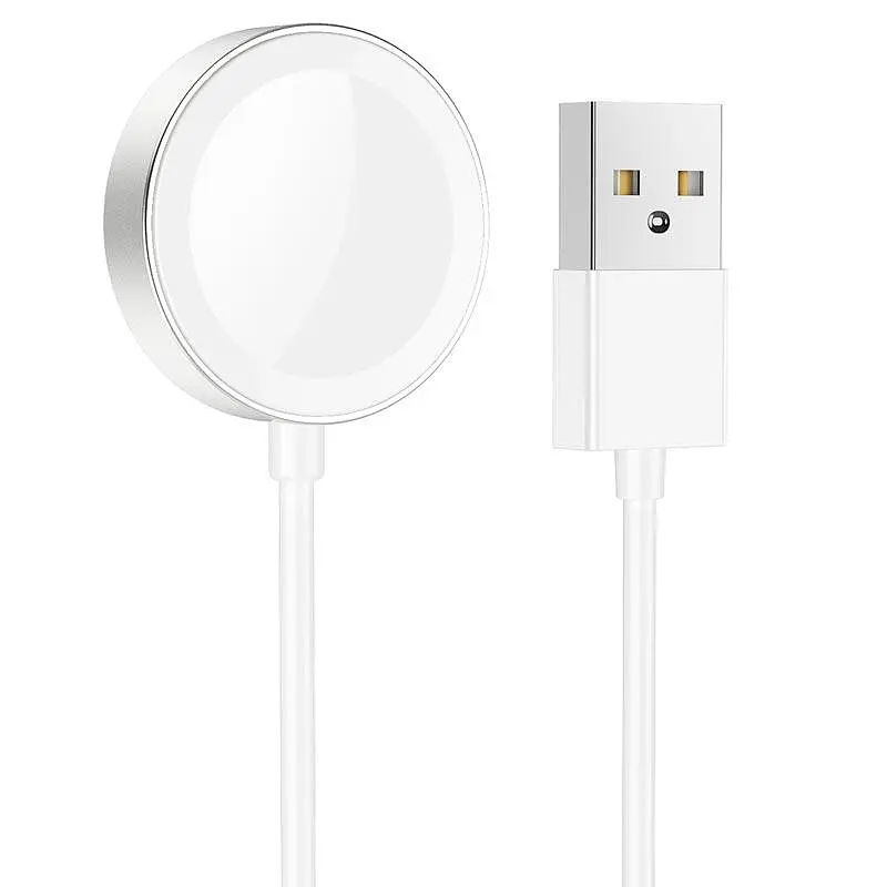 Зарядка магнитный кабель HOCO CW39 Wireless charger USB для iWatch 1 - 7 / SE белая - фото 2