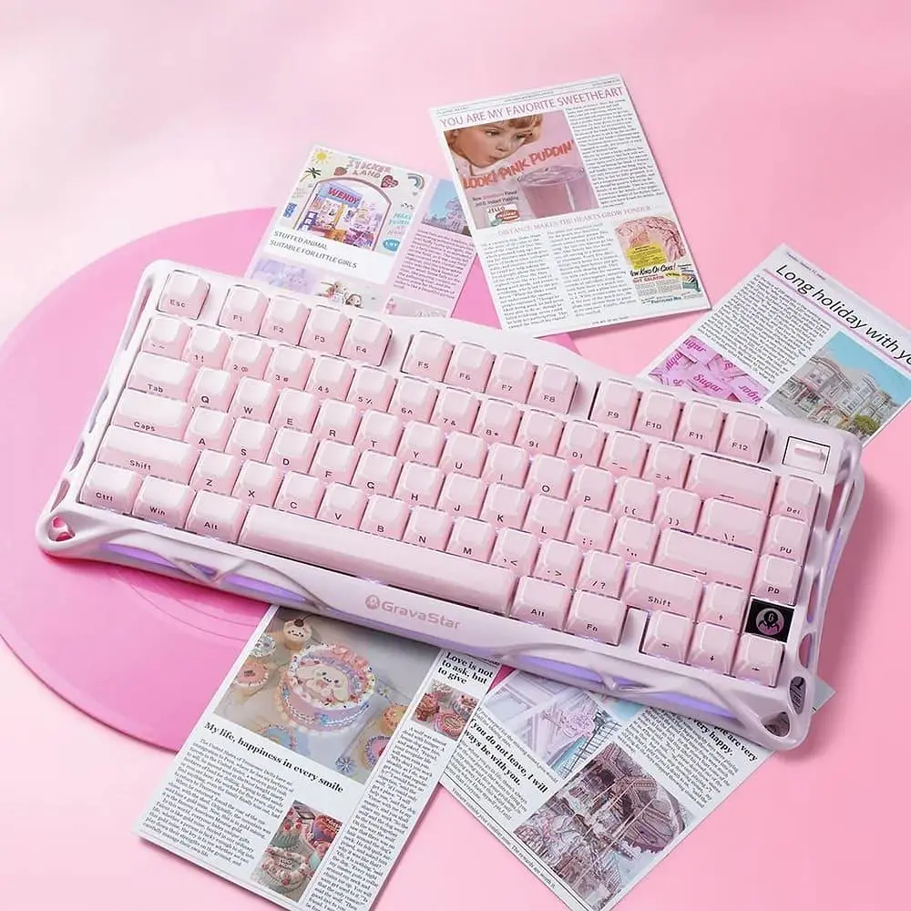 Клавиатура GravaStar Mercury K1 80keys Kailh Cheery Pink EN/UKR Sakura Pink (GS_K1_P_PNK) - фото 9