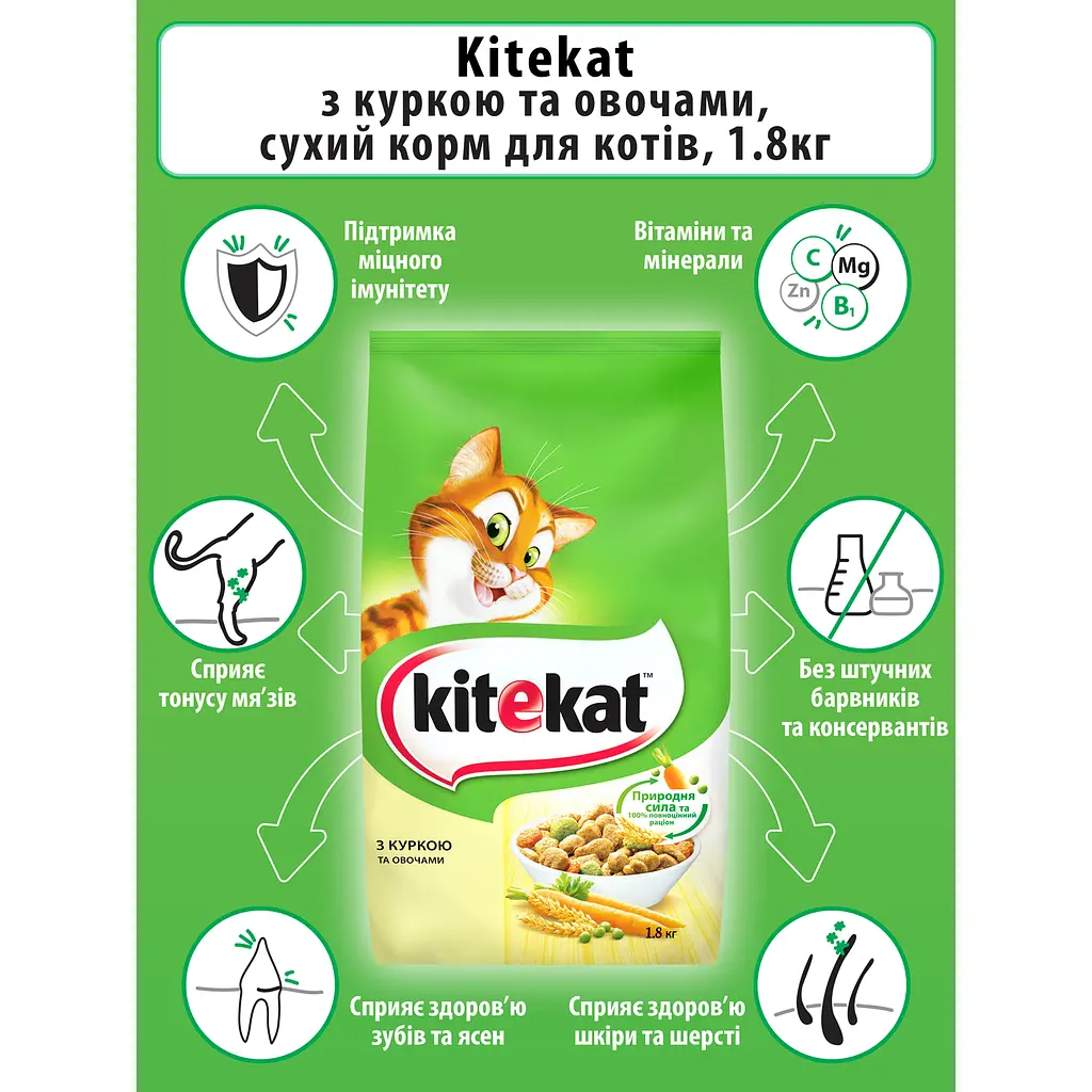 Сухий корм для котів Kitekat курка з овочами 1.8 кг - фото 5