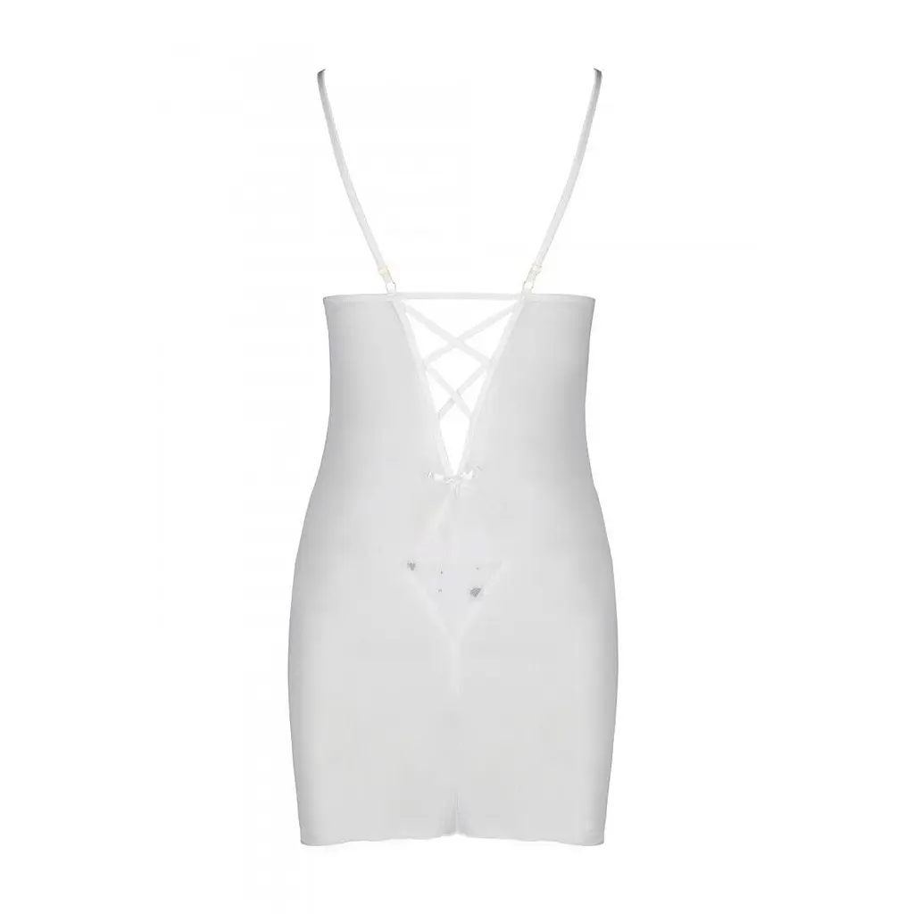 Сорочка з вирізами на грудях, стрінги Passion LOVELIA CHEMISE L/XL, white - фото 6