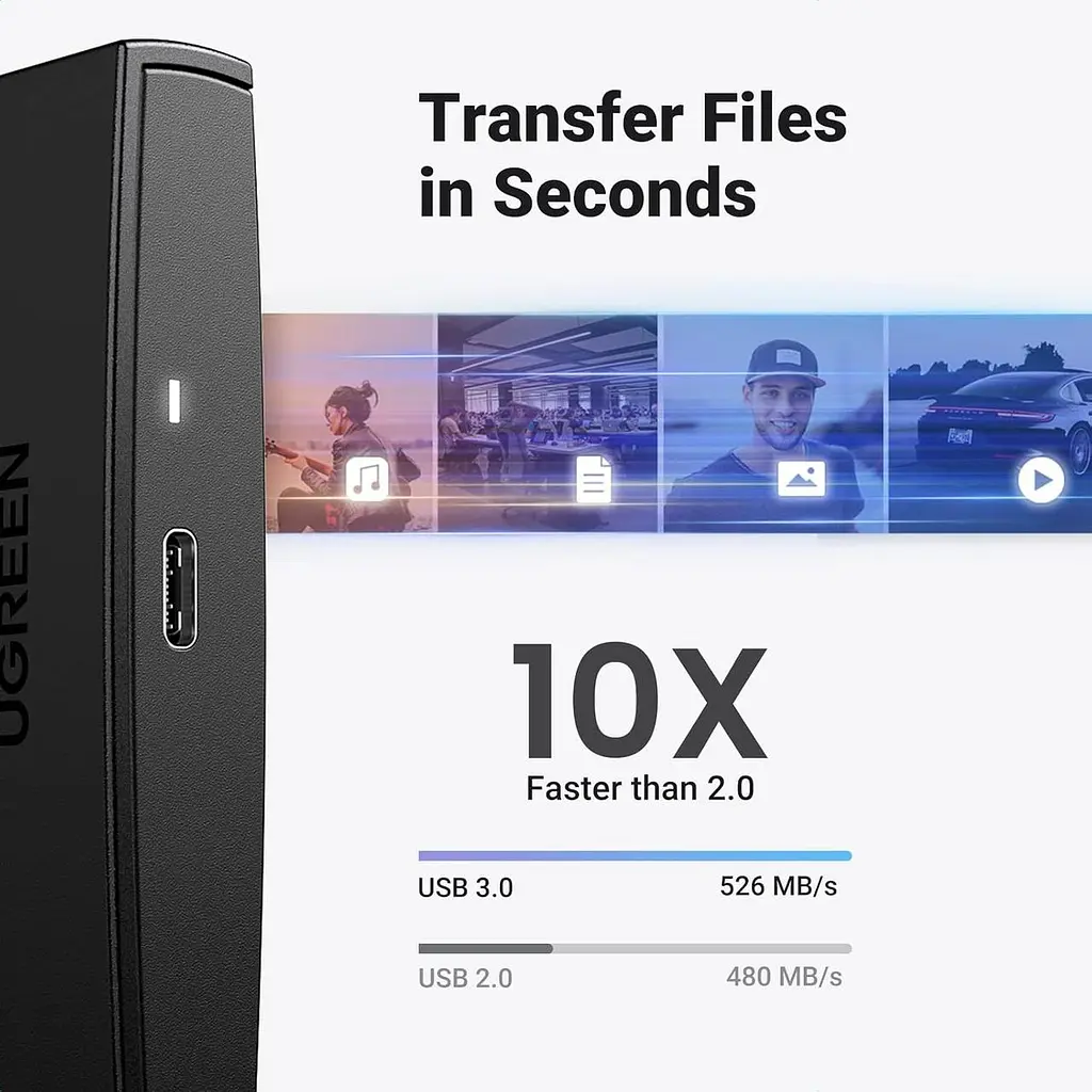 Зовнішній корпус для жорсткого диска UGREEN 2,5 дюйма, USB C 3.1 6 Гбіт/с, підтримка UASP, сумісність із 2,5-дюймовими SATA SSD - фото 4