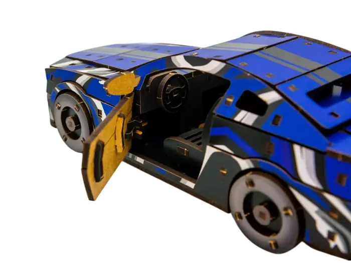 Дерев'яний 3D конструктор Muscle car GT, Puzzleоk (Puz-00642), 162 дет. (синя) - фото 2