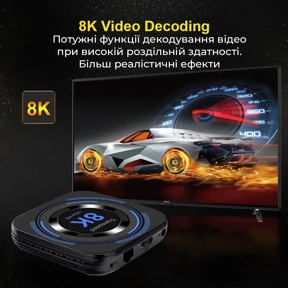 Transpeed H618 4/64Gb, Смарт ТВ приставка медіа плеєр 8K HDR Android SmartTV Box, налаштування Android TV у подарунок, YouTube та фільми без реклами - фото 7
