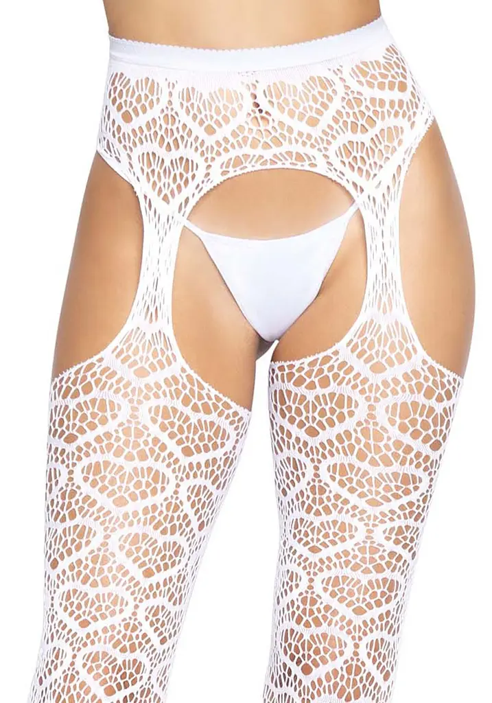 Ажурні колготки із сердечками Leg Avenue Heart White, one size, імітація панчіх - фото 6
