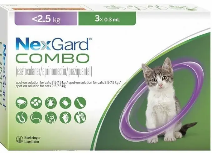 Капли против внешних и внутренних паразитов для котов NexGard Combo до 2.5 кг 100562 ЦЕНА ЗА 1 ШТ - фото 2