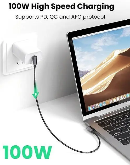 Кабель Ugreen US335 Angled USB Type-C to Angled USB Type-C 100W 5A Cable Aluminium Shell with Braided 2 м Black (70698) - фото 2